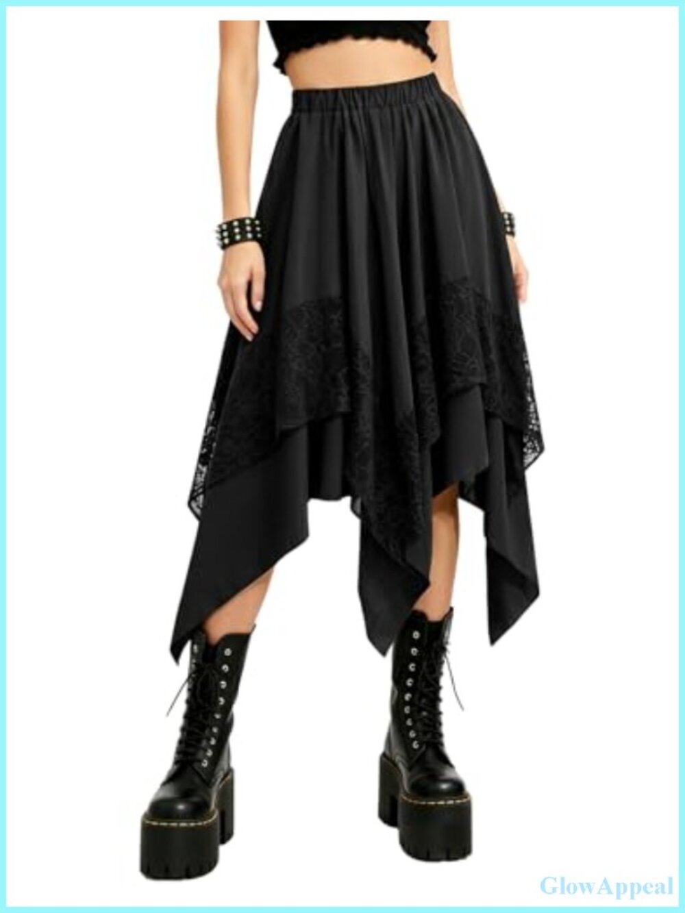 Renaissance Asymmetrical High Low Flowy Skirt Lace Trim A-Line Midi